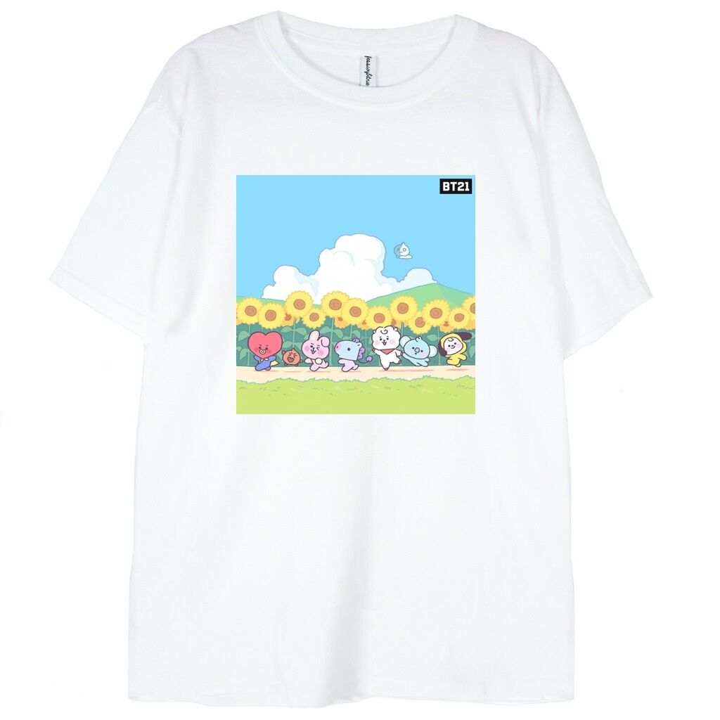 t-shirt biały z grafiką bt21 sunflowers