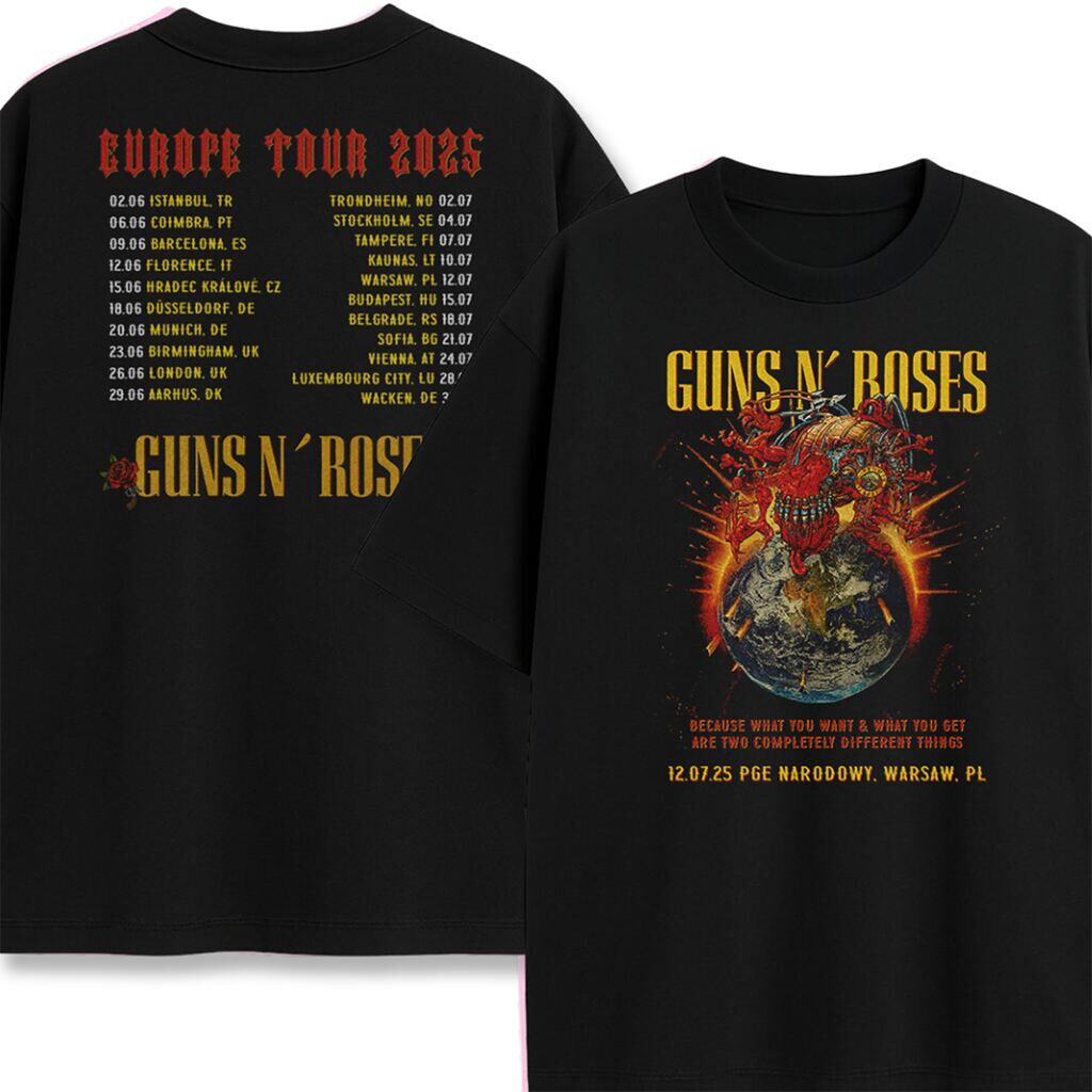 T-shirt Guns N' Roses Europe Tour 2025 – koncertowy merch