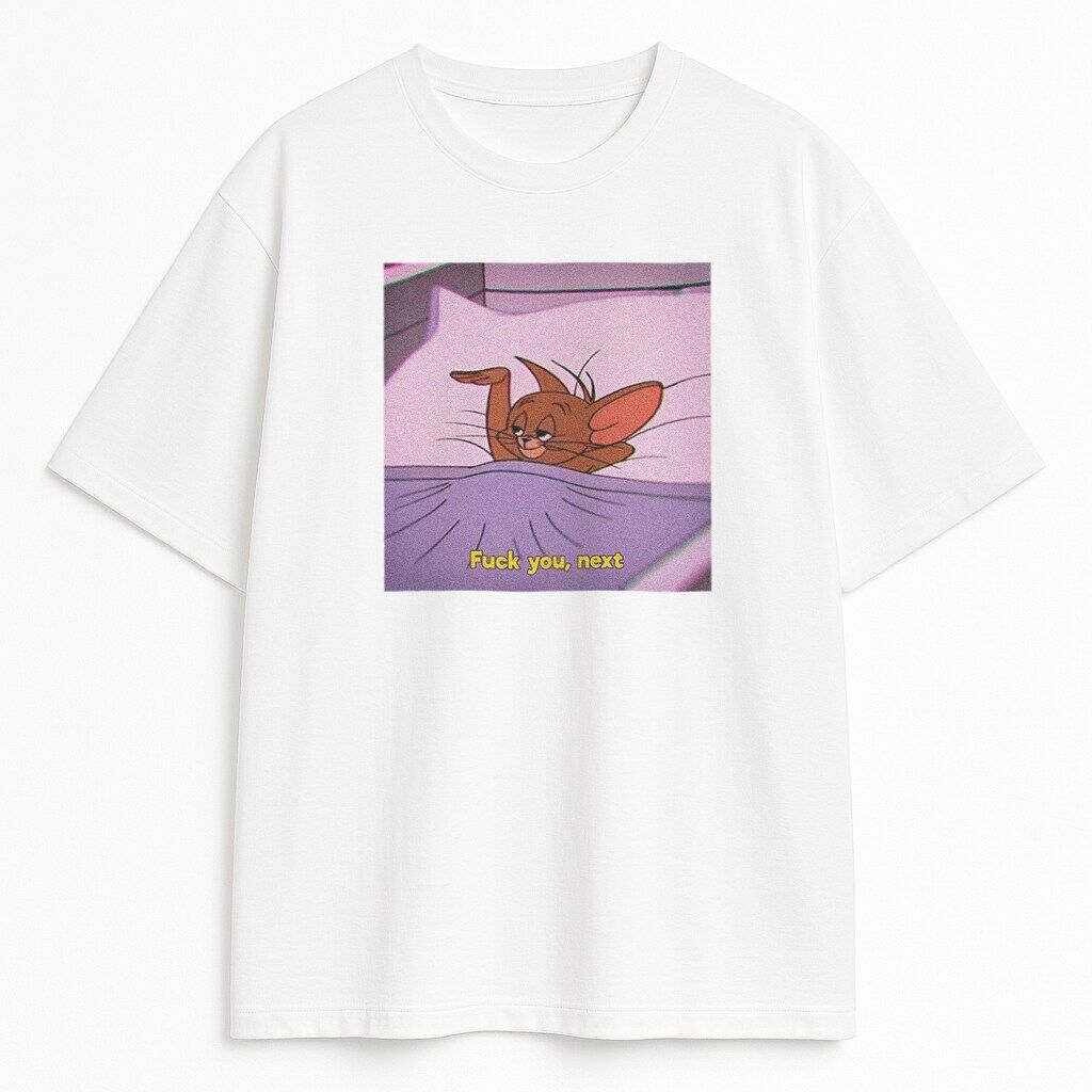 Biała koszulka Jerry Mood OFF – uniwersalny styl z kreskówkowym pazurem Biały T-shirt Jerry Mood OFF z estetycznym nadrukiem Jerry’ego