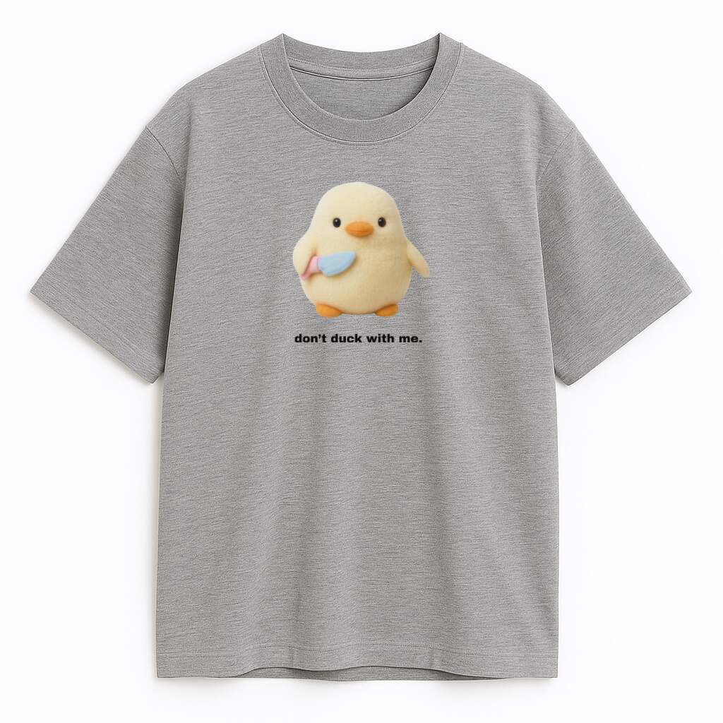 Szara koszulka Duck Meme z maskotką kaczki i napisem