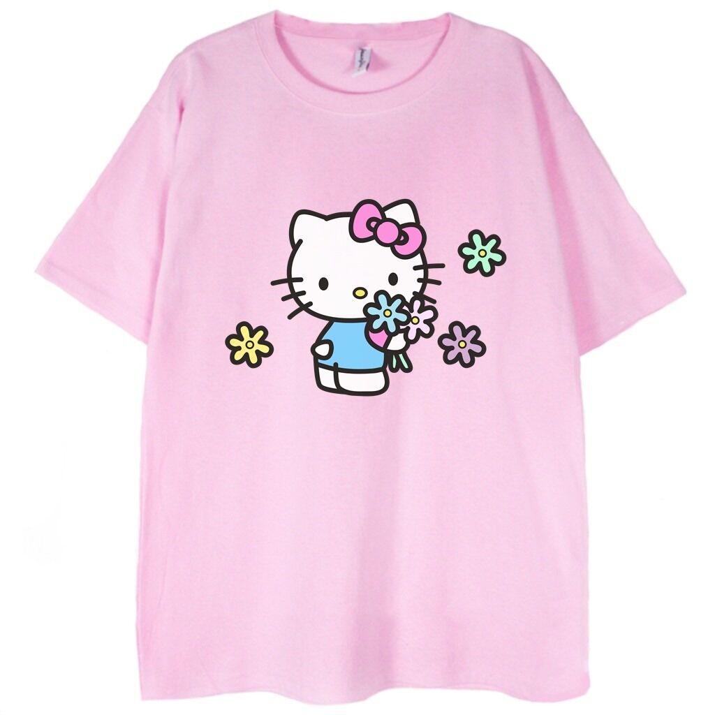 różowa kosziulka hello kitty flowers t-shirt t-shirt różowy hello kitty flowers