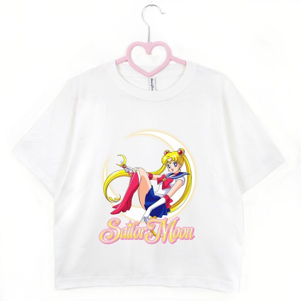 biały crop top tank sailor moon księzyc croptop biały z grafiką sailor moon księżyc