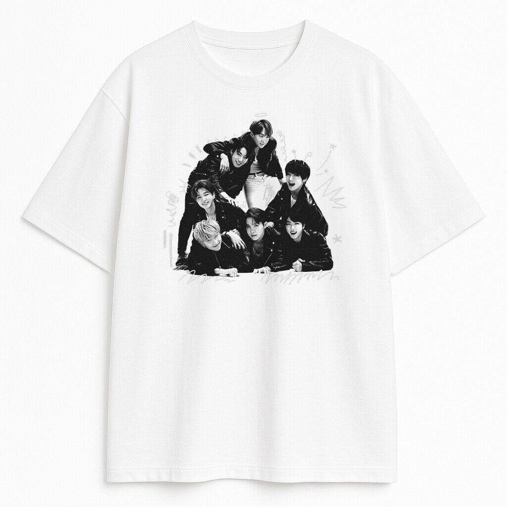 Biała koszulka unisex z fanowskim nadrukiem K-pop na przodzie