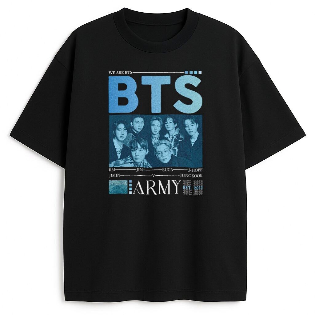 Koszulka BTS ARMY czarna z dużym nadrukiem z przodu