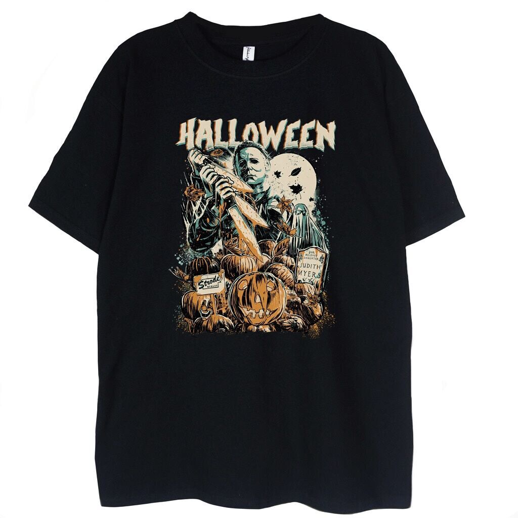 czarna koszulka z motywem horroru halloween michael myers
