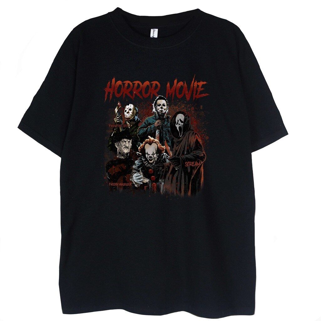 czarna koszulka z motywem horrorów movie it koszmar z ulicy wiązów halloween scream
