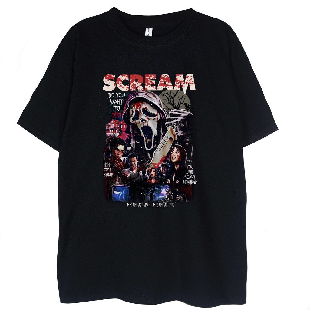 czarna koszulka z nadrukiem scream horror