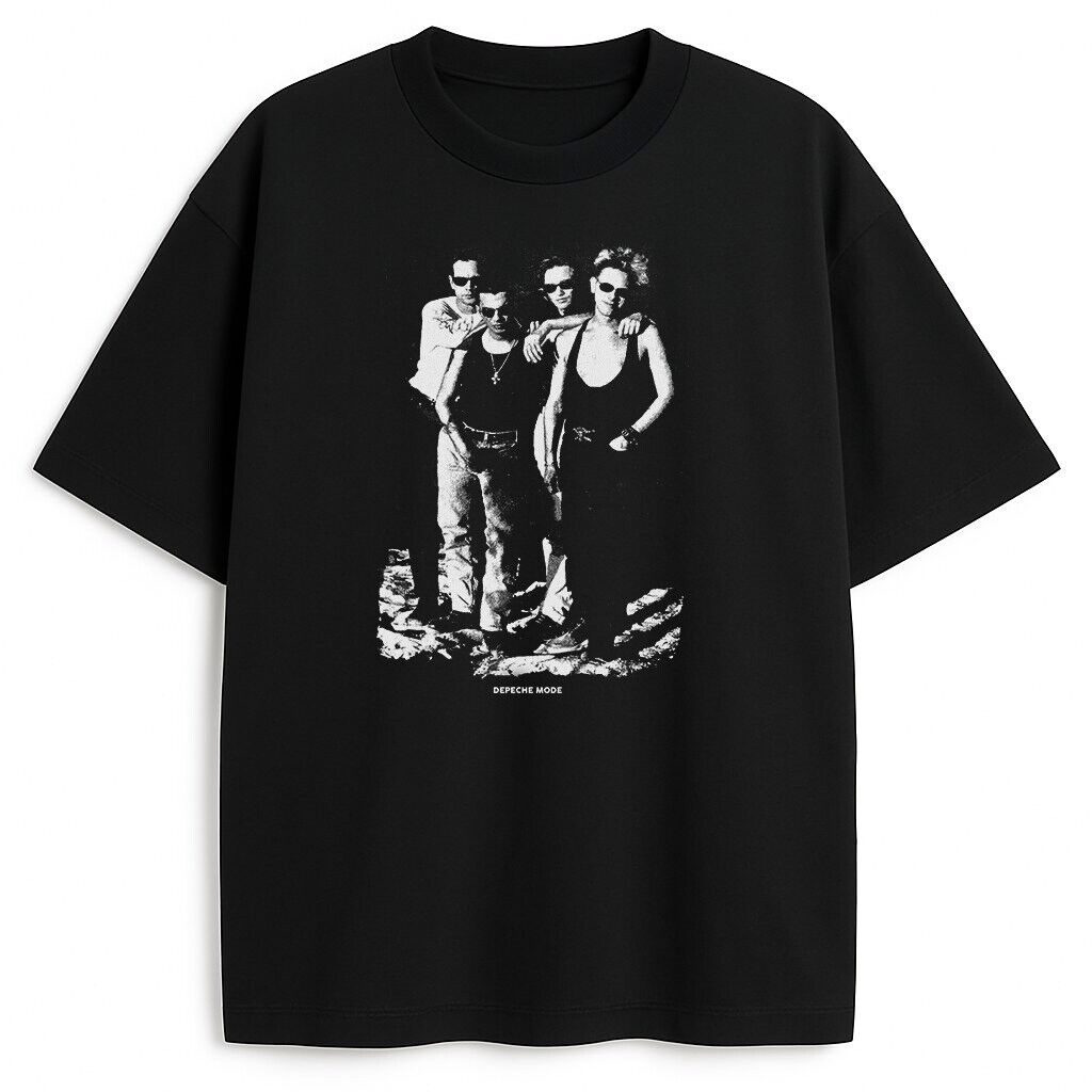 Czarny T-shirt Depeche Mode Photo z czarno-białym nadrukiem grupy w vintage stylu
