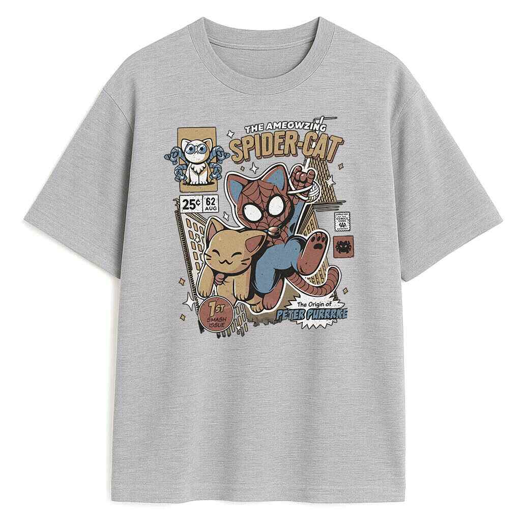 t-shirt spidercat szary - koszulka z kotem komiks