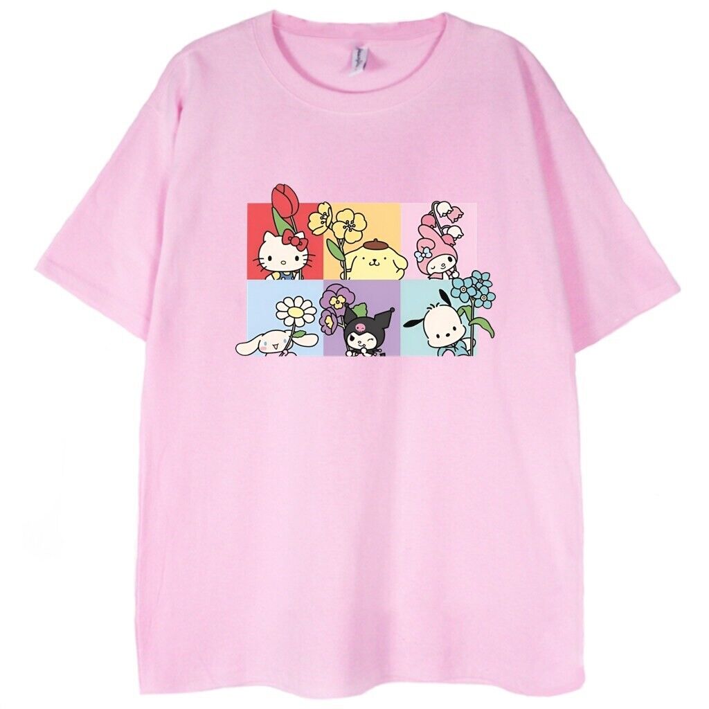różowa koszulka sanrio flowers