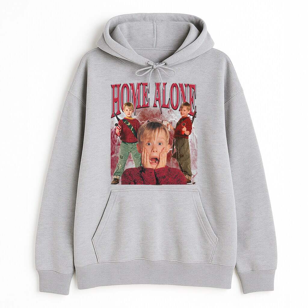 szara-bluza-z-kapturem-hoodie-przod-bootleg-kevin-home-alone bluza z kapturem Kevin Sam w Domu Bootleg - obrazek 1