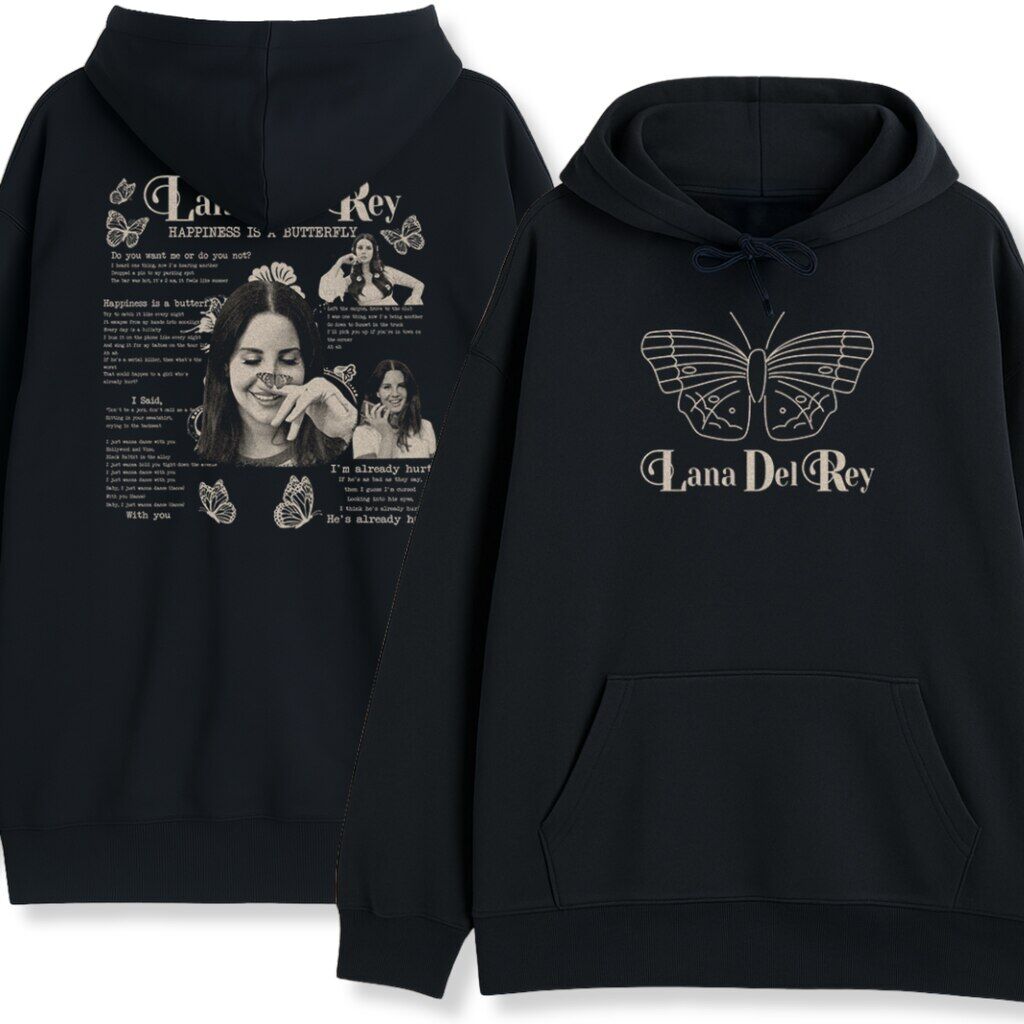 Dwustronna bluza Lana Del Rey – kolaż i motyl Bluza Lana Del Rey Happiness is a Butterfly z nadrukiem z przodu i tyłu