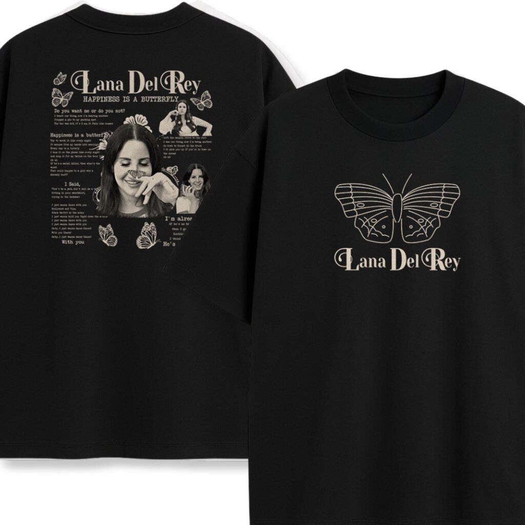 T-shirt Lana Del Rey Butterfly – przód z motylem i tył z grafiką