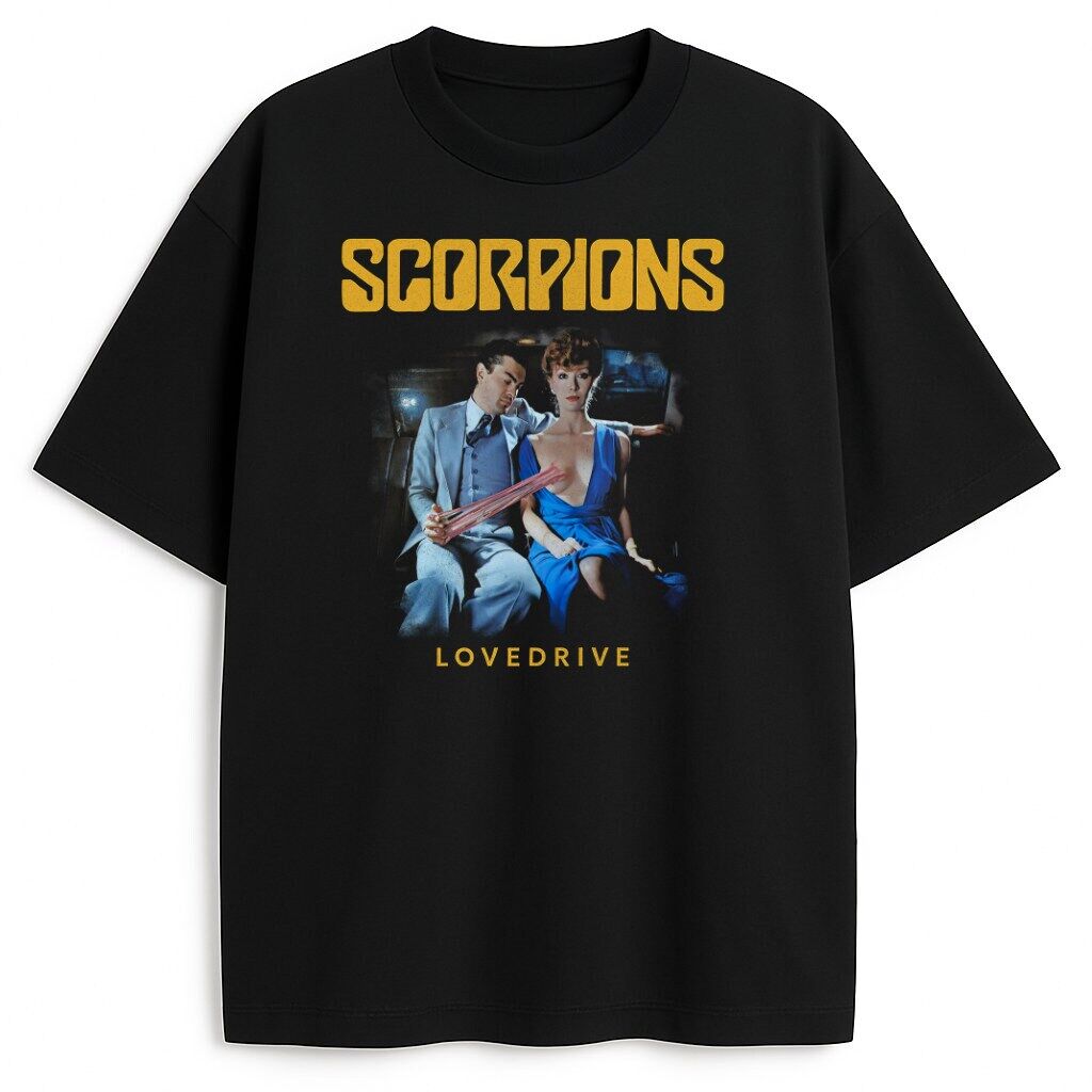 Czarna koszulka Scorpions Lovedrive z grafiką kultowej okładki albumu