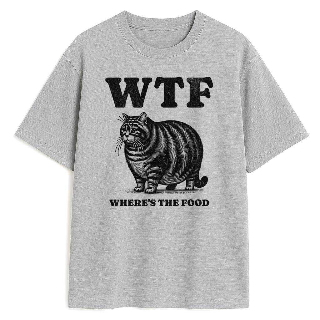 t-shirt wtf cat szary - koszulka z kotem i napisem