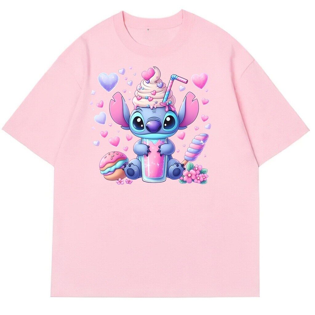 różowa koszulka przód stitch sticz stich shake t-shirt Stitch Cute Shake - obrazek 1