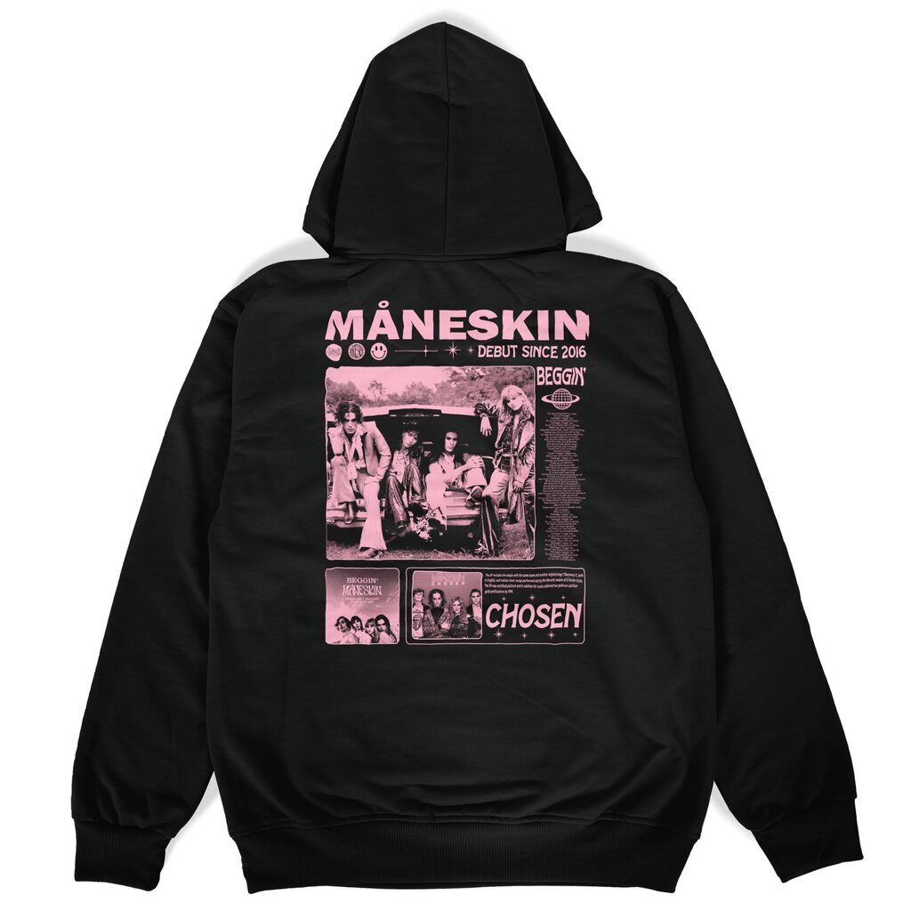 czarna bluza z kapturem tył maneskin pink bluza z kapturem Maneskin Beggin - obrazek 1