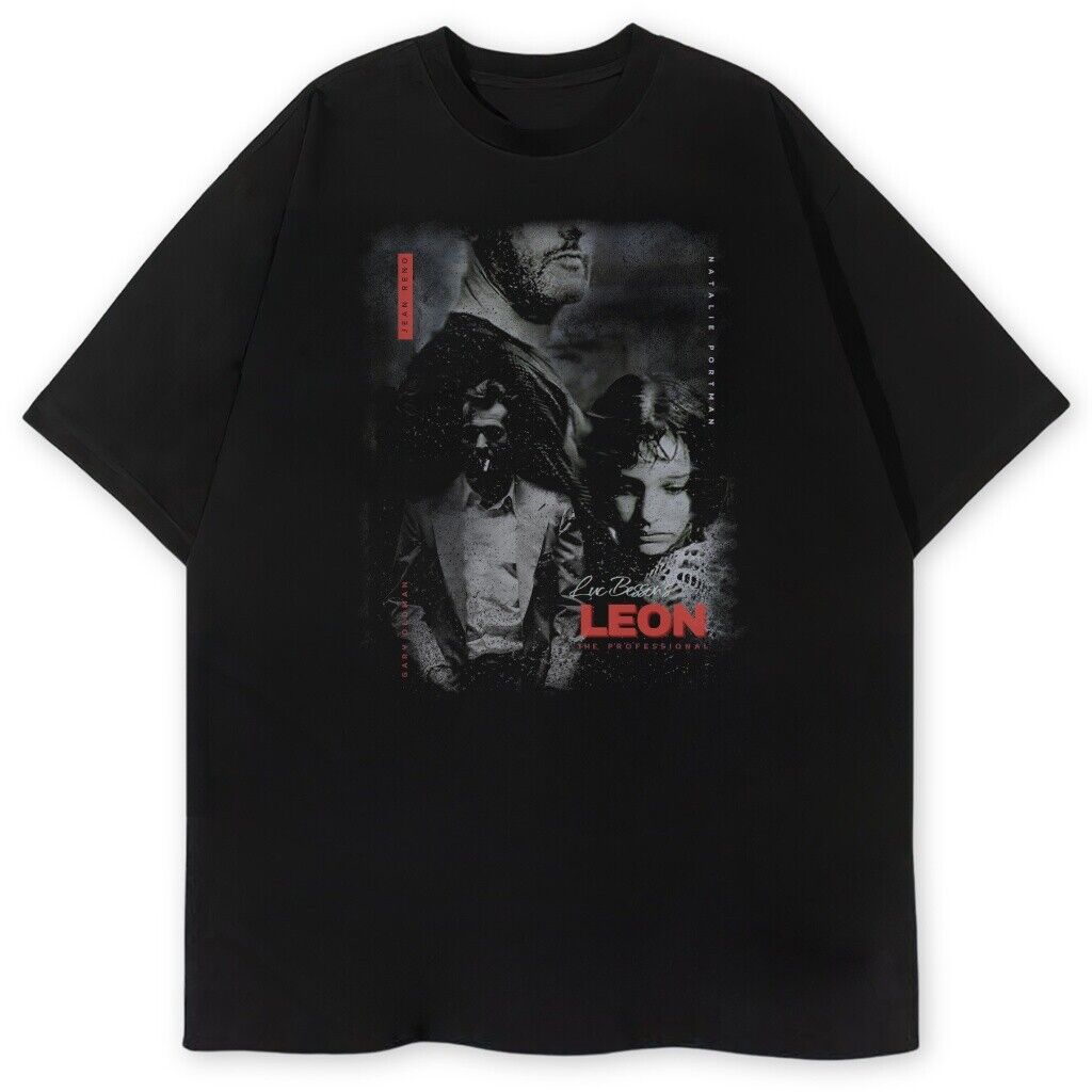 czarny t-shirt przód leon the professional zawodowiec 90s czarna koszulka z nadrukiem jean reno natalie portman oldman 90s