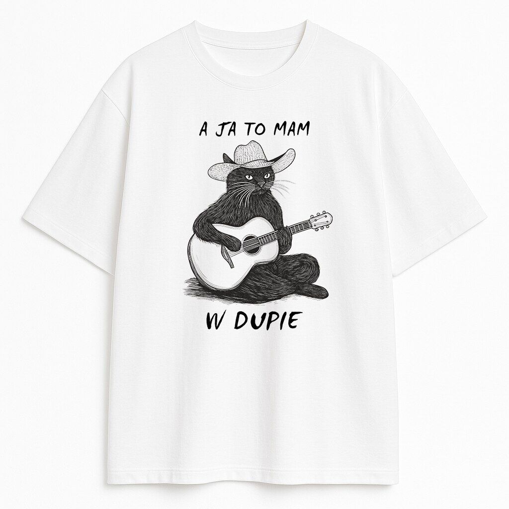 T-shirt Kot A Ja Mam To - sarkastyczny humor 90s t-shirt z kotem grającym na gitarze, śmieszna koszulka vintage
