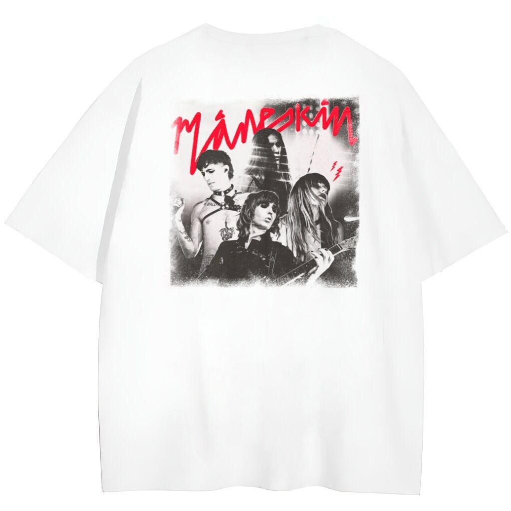 t-shirt biały tył maneskin photo t-shirt dwustronny Maneskin Photo - obrazek 1