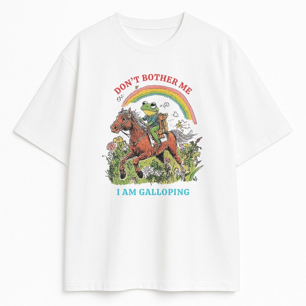 Koszulka z koniem - I Am Galloping, front, tęcza i napis „Don’t Bother Me”