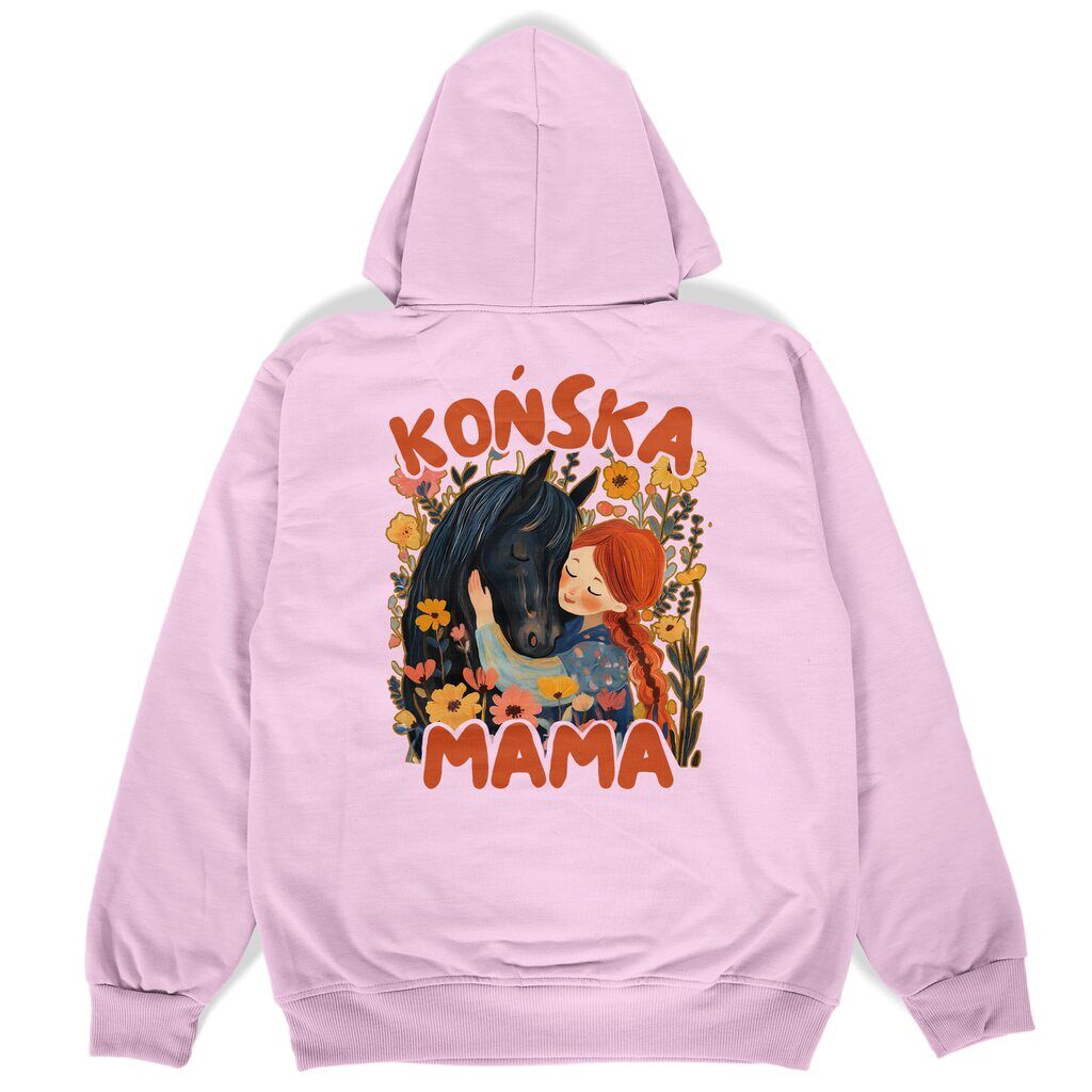 bluza z kapturem tył w kolorze różowym końska mama czarny koń