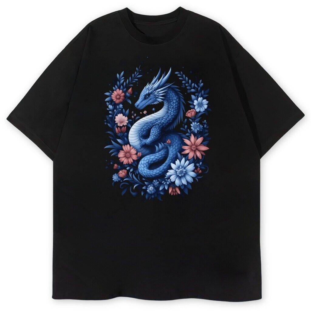czarny t-shirt przód niebieski smok blue dragon t-shirt Blue Dragon - obrazek 1