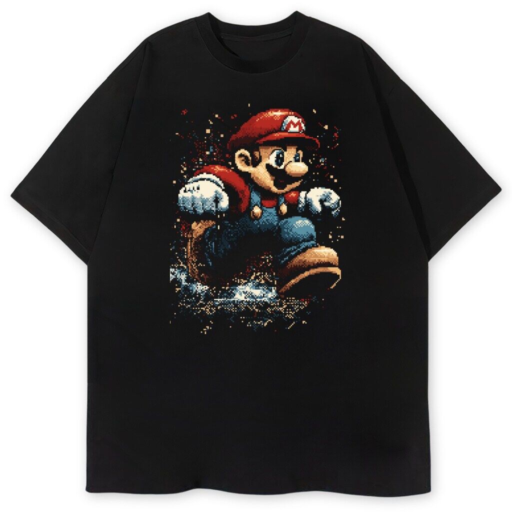 czarny t-shirt przód pixel super mario bros t-shirt Super Mario Bros Pixel - obrazek 1