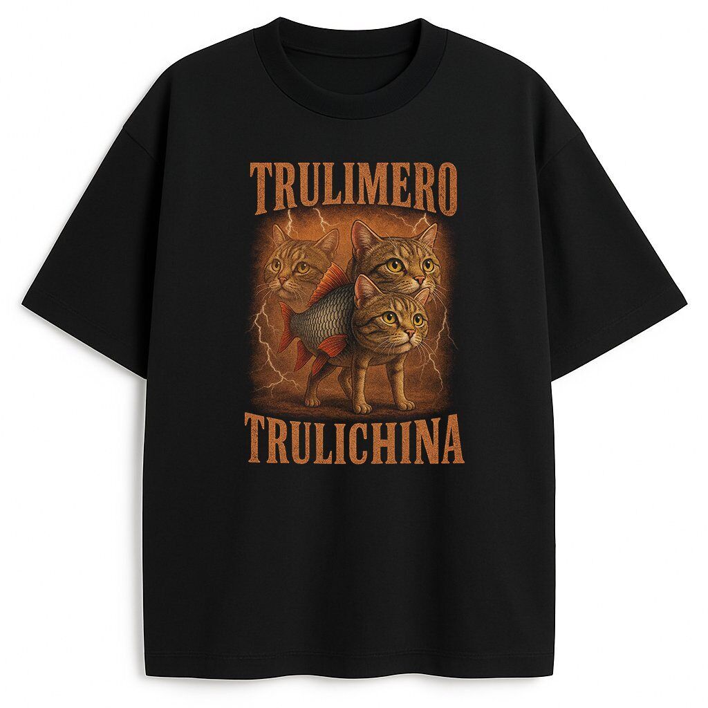 T-shirt „Trulimero Trulichina” - brainrot bootleg czarna koszulka brainrot z napisem trulimero trulichina