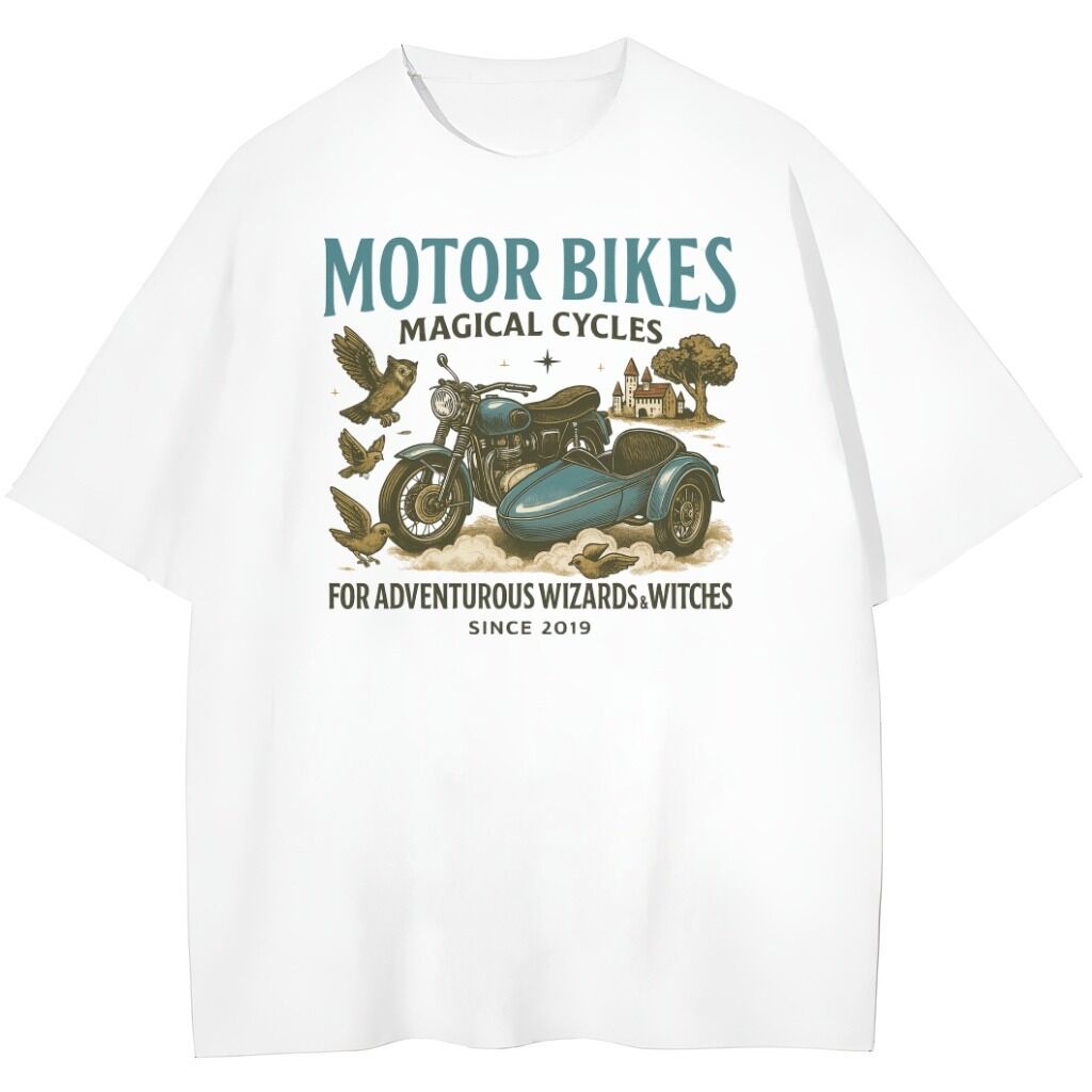 T-shirt Harry Potter Motor Bikes z motocyklem Hagrida, wersja biała