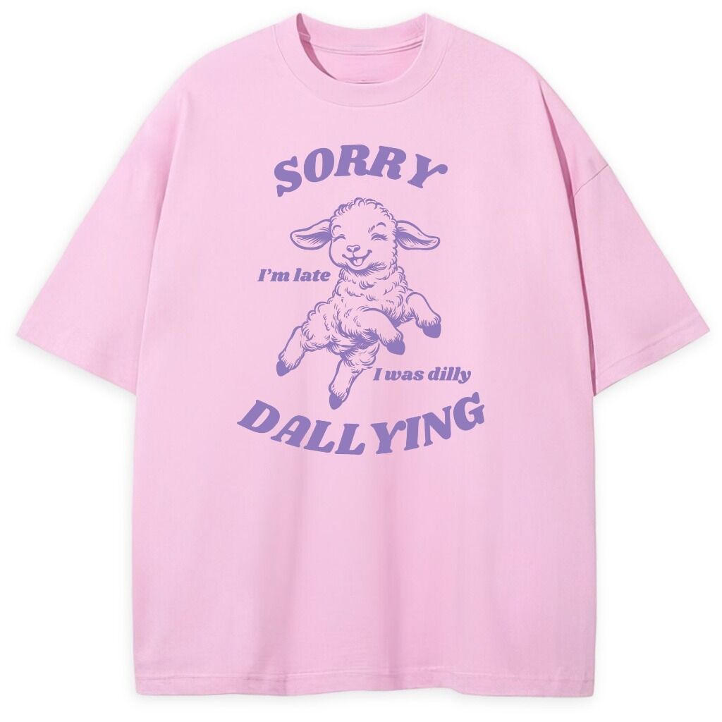t-shirt różowy przód lamb sorry im late t-shirt Sorry Im Late - obrazek 1