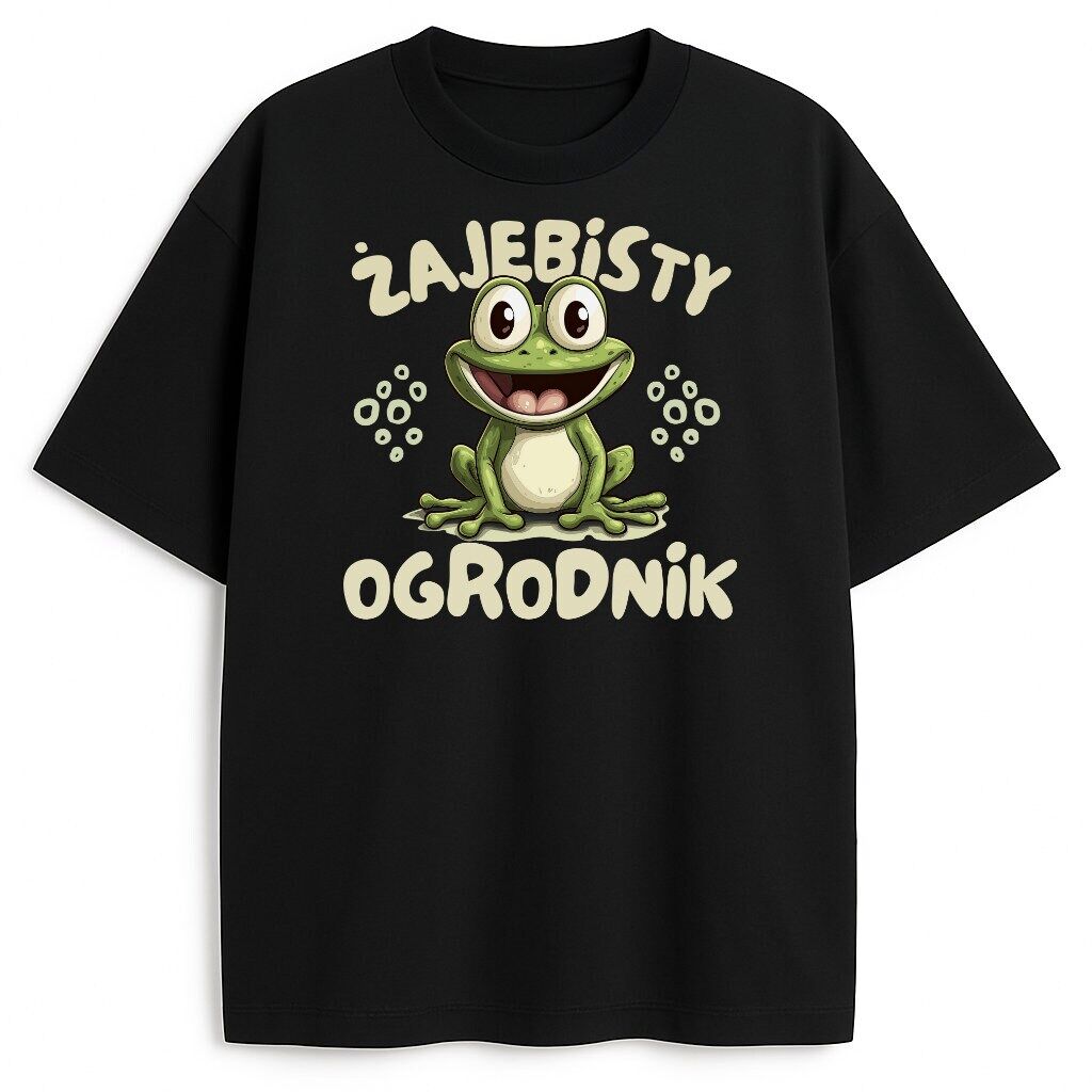 T-shirt Żajebisty Ogrodnik z zabawną żabą i dużym napisem o ogrodniku