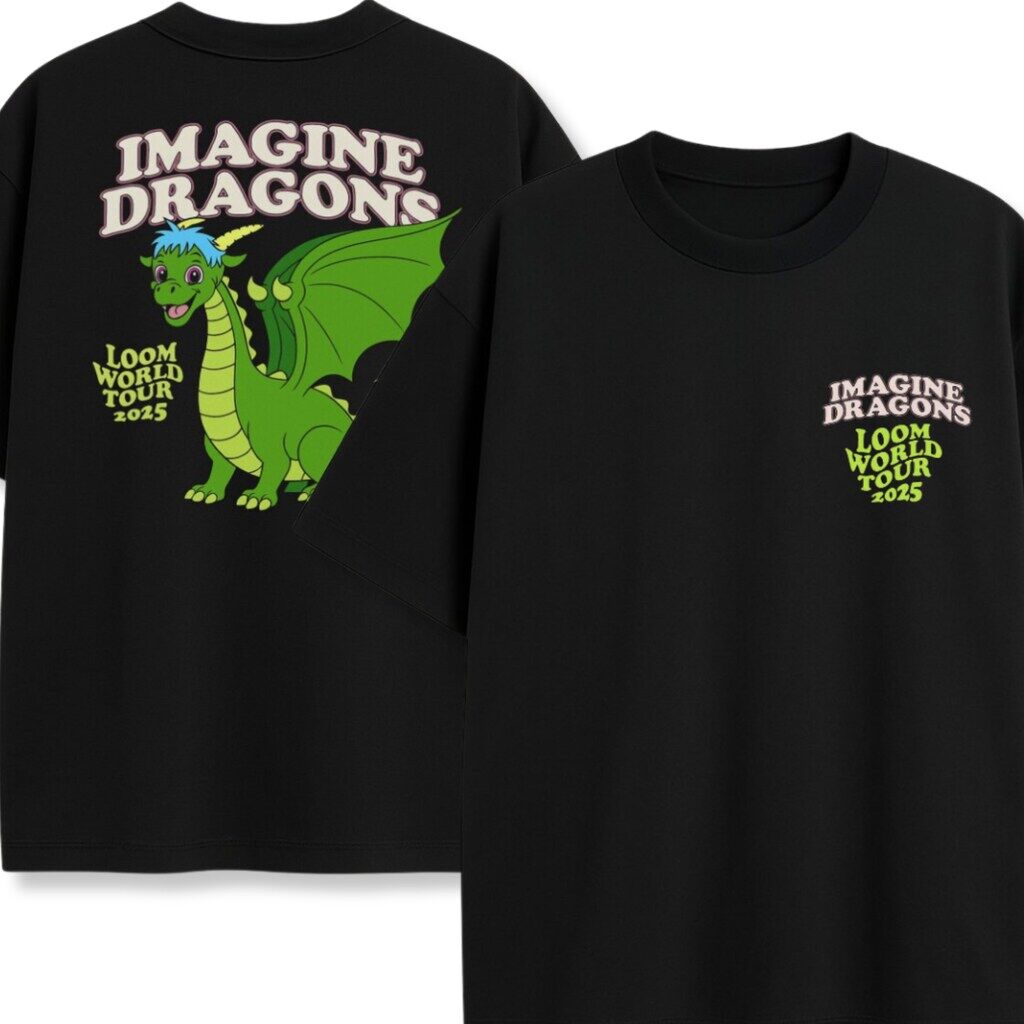 Dwustronna koszulka Imagine Dragons Loomy Dragon z napisem i grafiką smoka