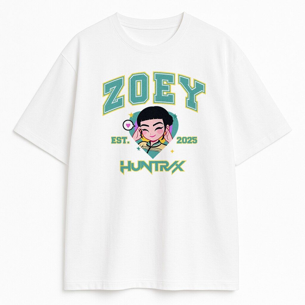 Biały T-shirt Zoey – czysta moc! Koszulka Huntrix Zoey Merch biała z Zoey, odzież HUNTR/X w stylu Y2K.