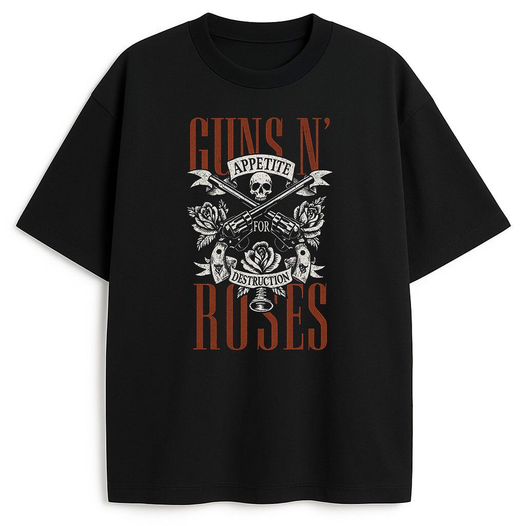 T-shirt Guns N Roses Appetite For Destruction – czarny rockowy merch T-shirt Guns N Roses Appetite For Destruction z grafiką albumu