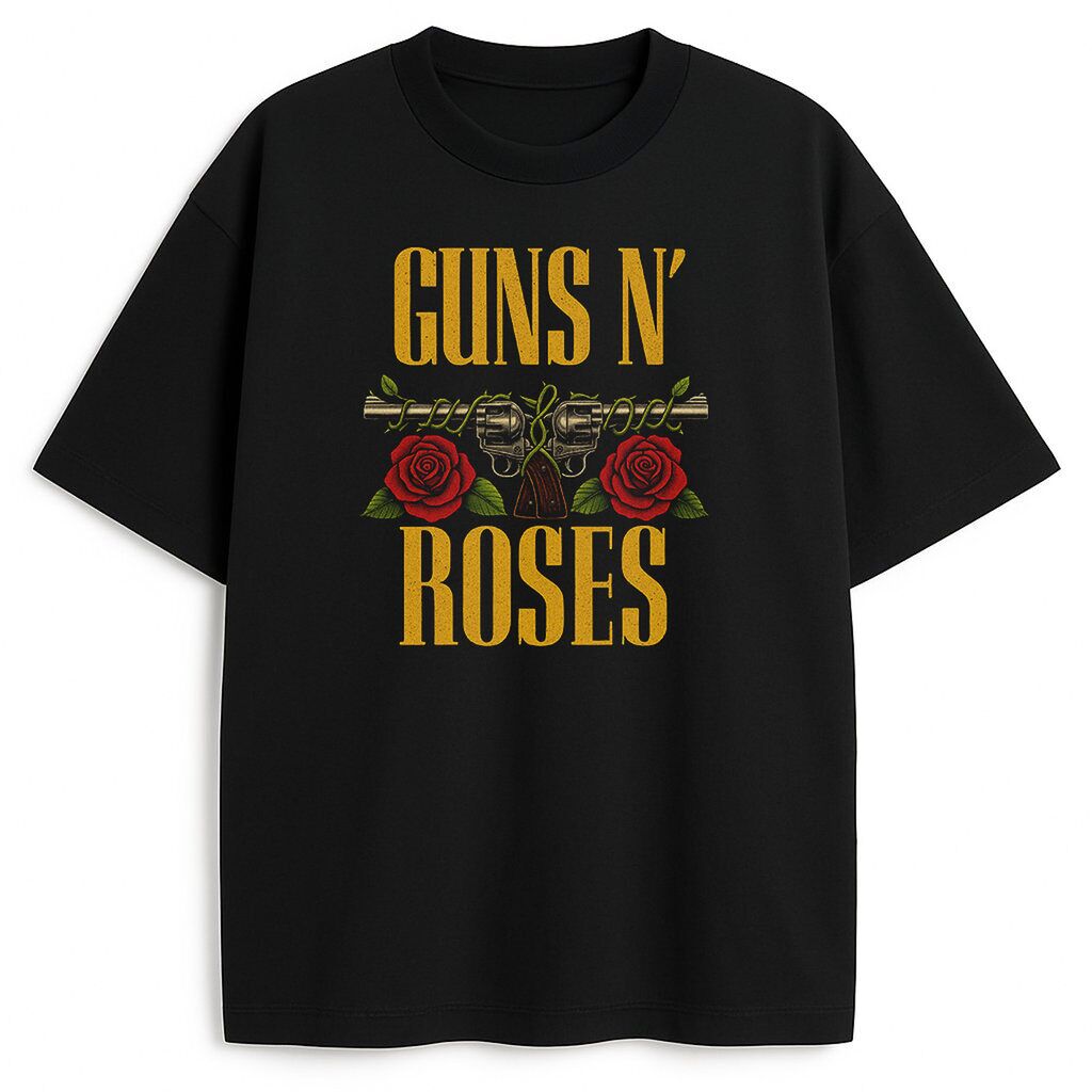 klasyczny t-shirt Guns N' Roses z rewolwerami i różami