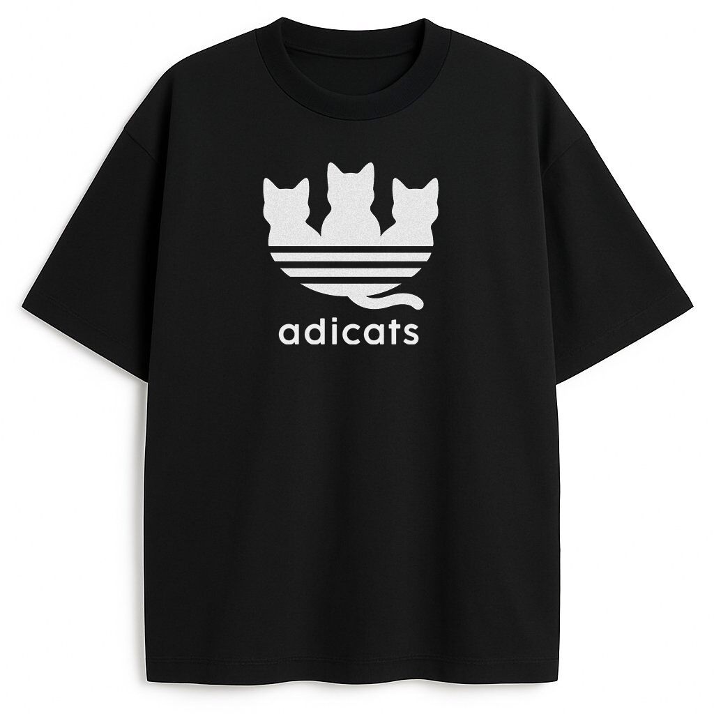 T-shirt Adicats czarny z białym kocim logo