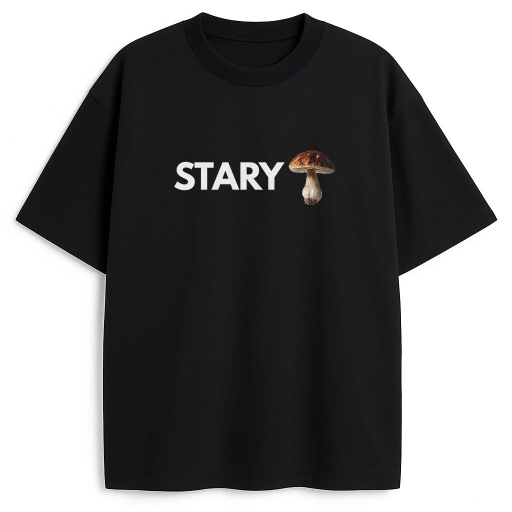 T-shirt Stary Grzyb - czarny czarny t-shirt z napisem i rysunkiem kapelusza