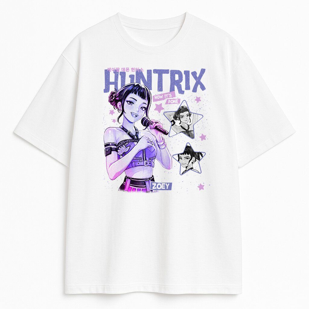 koszulka-biala-przod-huntrix-stars-zoey t-shirt Kpop Demon Hunters Zoey Stars - obrazek 1