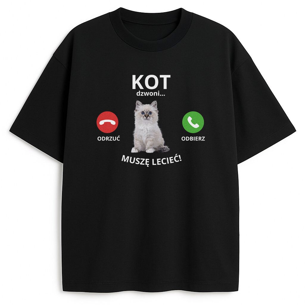 t-shirt Kot Dzwoni Muszę Lecieć - obrazek 1