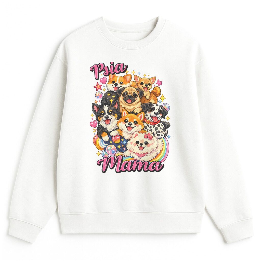 Biała bluza z psami i napisem Psia Mama
