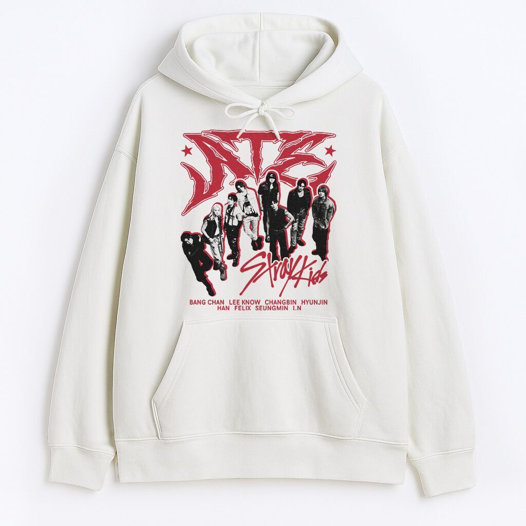 biala-bluza-z-kapturem-hoodie-przod-stray-kids-ate-red bluza z kapturem Stray Kids ATE Red - obrazek 1