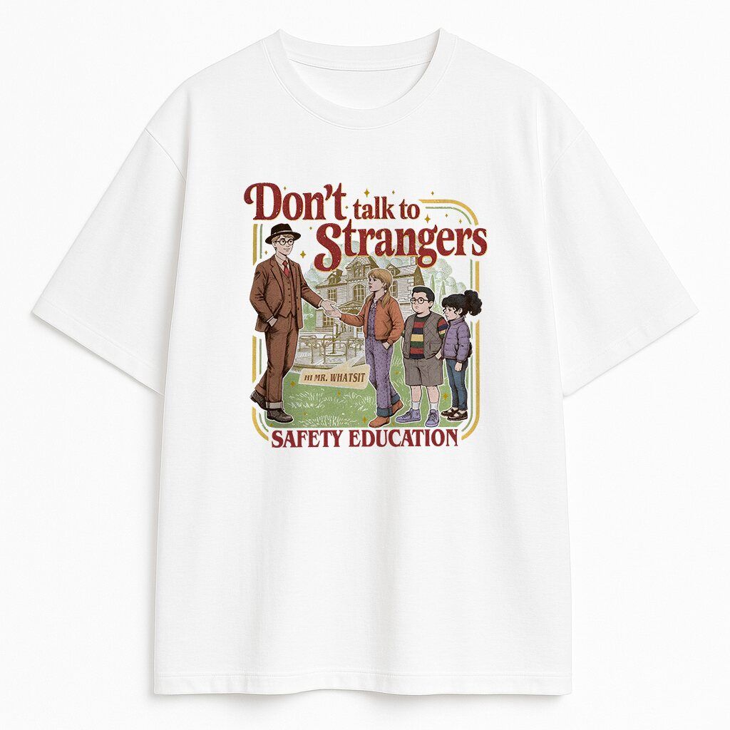 koszulka-biala-przod-stranger-things-safety-education t-shirt Stranger Things Safety Education - obrazek 1
