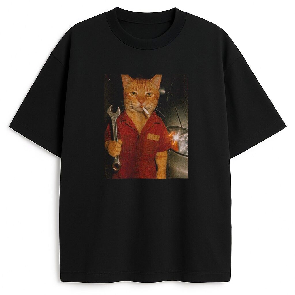 koszulka-czarna-przod-kot-mechanik t-shirt Kot Mechanik - obrazek 1