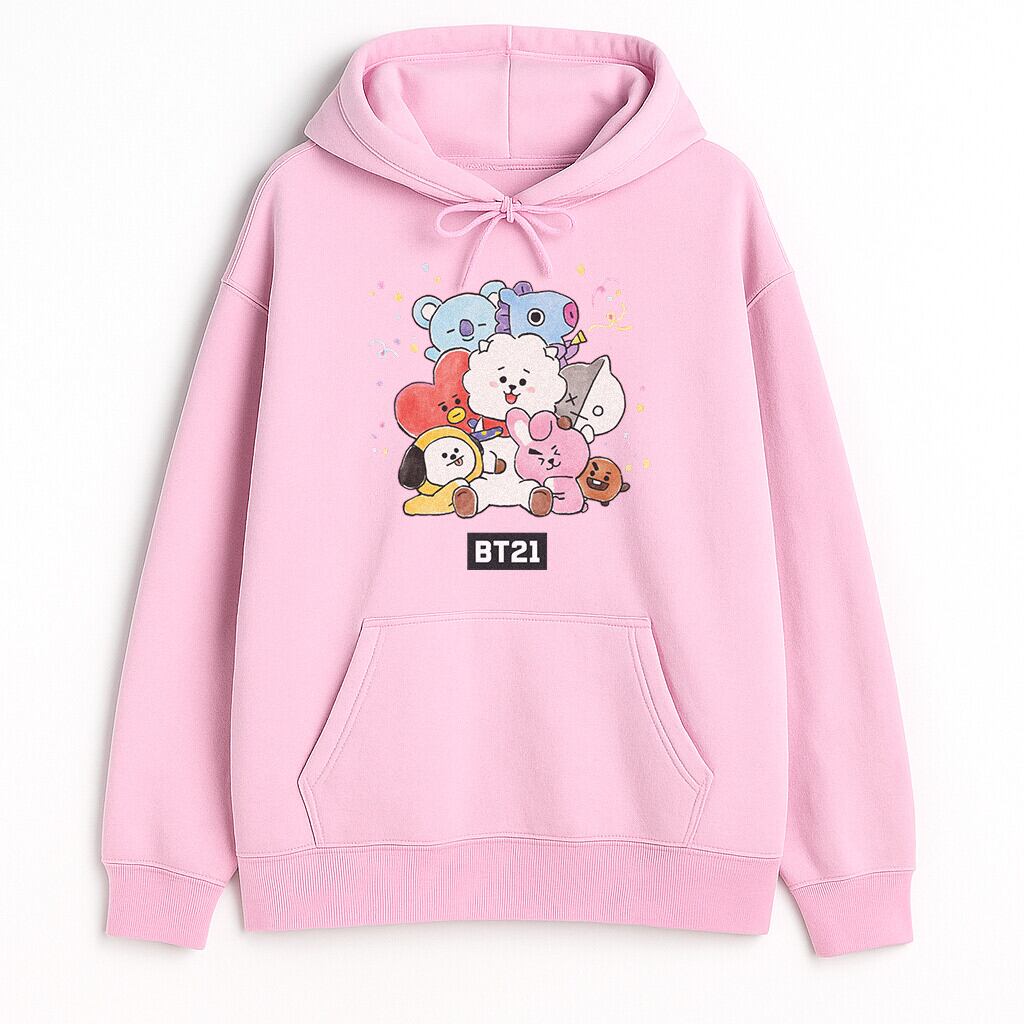 Różowa Bluza z Kapturem BT21 Happy Friends Wyprzedaż - obrazek 1