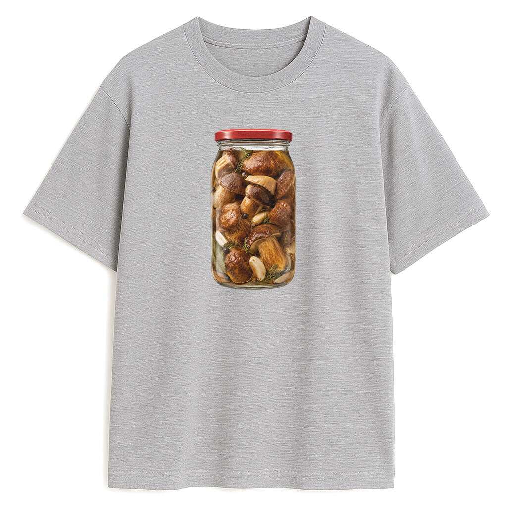 koszulka-szara-przod-z-grzybami-sloik-grzybow t-shirt Słoik Grzybków - obrazek 1