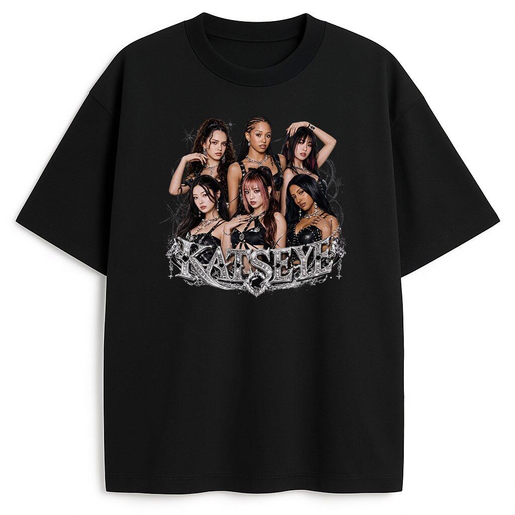 koszulka-czarna-przod-katseye-k-pop t-shirt Katseye Silver - obrazek 1