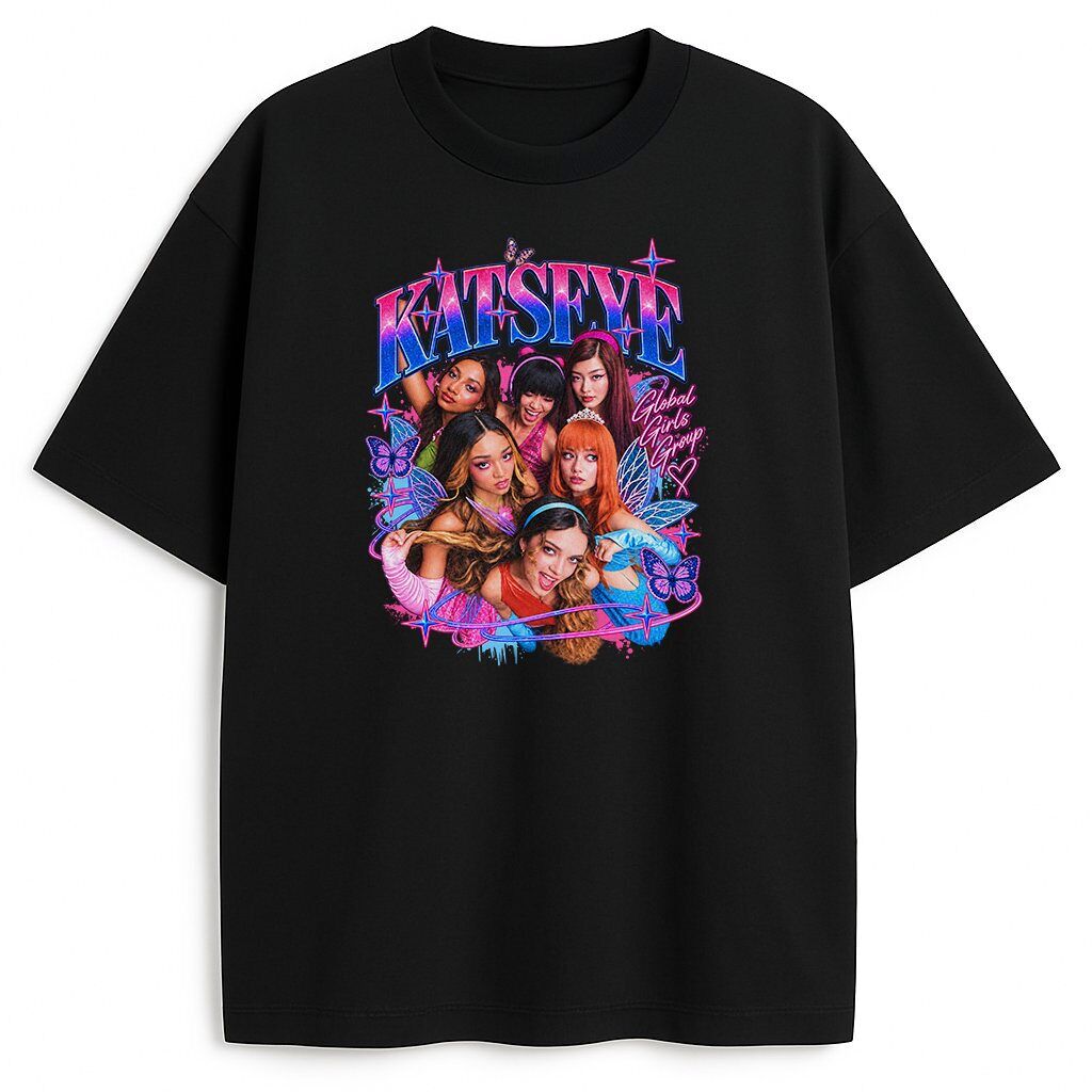 koszulka-czarna-przod-katseye-kpop-bootleg t-shirt Katseye Bootleg - obrazek 1